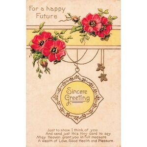Vintage Embossed Birthday Postcard Red Roses Sincere Greeting Divided Back